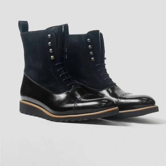 Southern Gents Logan High Top Boots – Triple Black + Caramel - Picture 1 of 2